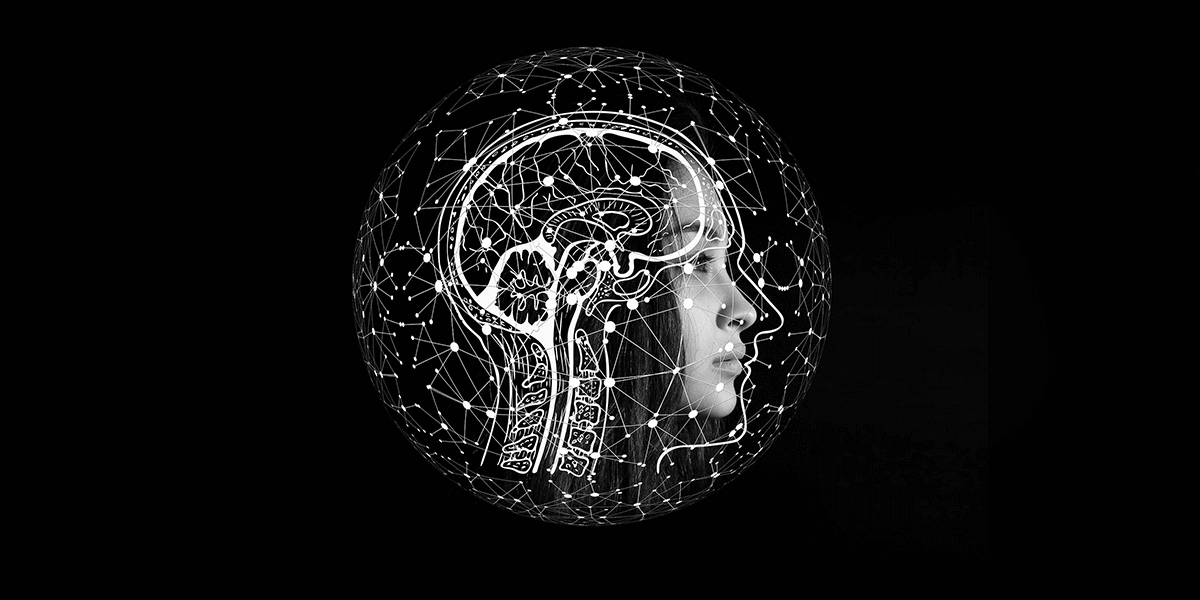 an illustration of woman head and brain inside a circle